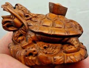 Netsuke Buchsbaum Figur Figur geschnitzt signiert "DRACHENSCHILDKRÖTE" KOSTENLOSER VERSAND! - Bild 1 von 8