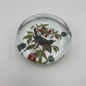 Vintage Viking Glass Round Clear Glass Hand Painted Bird Robin Paperweight - Picture 1 of 6