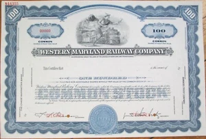 Western Maryland Railway 1960s Espécimen Ferrocarril Stock Certificado Azul Ambn - Imagen 1 de 1