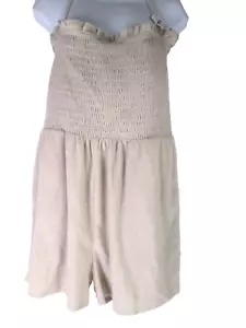 Bar 111 Terrycloth Romper Women XL Beige Smocked Straps Cotton Poly NWOT R180 - Picture 1 of 12