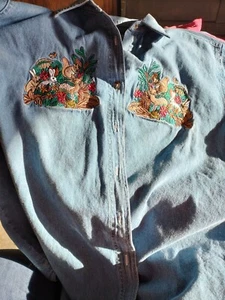 Vtg Quizz Again New York  Embroidered  Button Up Shirt Women's Sz  Large Deers - Picture 1 of 4