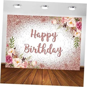 Rose Gold Birthday Backdrop for Girls Women Happy Birthday Party Photography - Picture 1 of 7