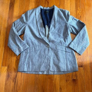 J. Crew Womens Sz 14 Unstructured Blazer Deep Water Blue Chambray Linen Blend - Bild 1 von 10