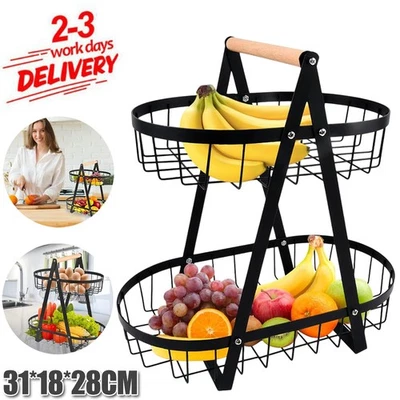 Obst Etagere Obstkörbe, Abnehmbar Obstkorb, 2 Stöckig Metall Obstschale für Brot - Bild 1 von 4