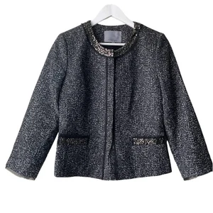 Classiques Entier Black & Gray Tweed Sequenced Neckline Jacket - M  - Bild 1 von 11