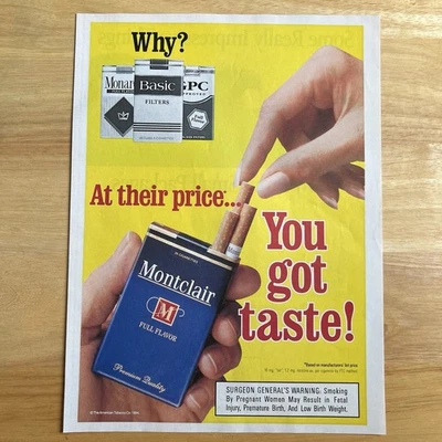 Anuncio impreso de revista de cigarrillos Montclair vintage 1994 anuncio a página completa a color Foto 1 de 3