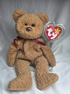 Selten Ty BEANIE BABY CURLY DER BÄR Teddy braun Vintage Sammlerstück Spielzeug - Bild 1 von 3
