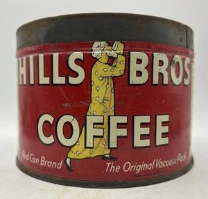 Vintage 1930’s Hills Bros Coffee Advertising Vacuum Packed 1 Pound Red Tin Can - Picture 1 of 12