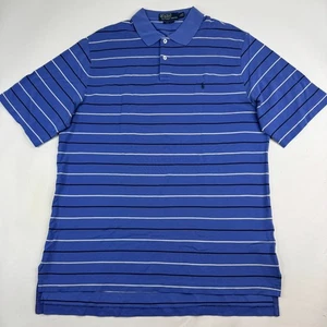 Polo Ralph Lauren Large Golf Fit Blue Striped 100% Cotton Shirt Polo - Picture 1 of 9