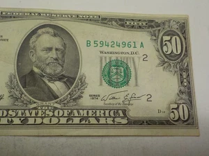 RARE 1974 $50 DOLLAR BILL ERROR OBVERSE OFFSET PRINT B59424961A NEW YORK - Picture 1 of 4