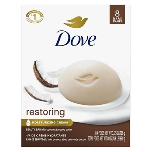 Jabón en barra restaurador Dove Beauty de coco y manteca de cacao, 8 barras para piel restaurada, - Imagen 1 de 9