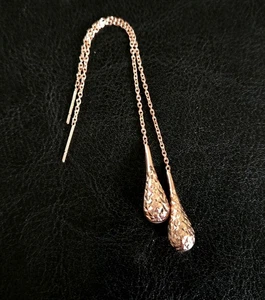 💮JTV 14K RG/ 925 STERLING 4" DIAMOND-CUT PUFFED 3D TEARDROP THREADER EARRINGS - Picture 1 of 11