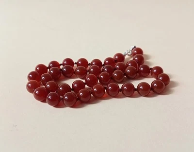 COLLANA AGATA Rossa Perle Tonde VINTAGE Chiusura ARGENTO 925 - Immagine 1 di 4
