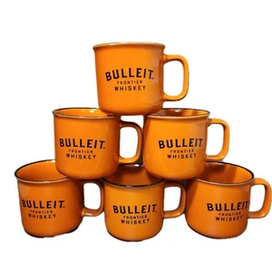 Bulleit Frontier Whiskey Camping Mug Enamel Ceramic Orange Coffee Cup Set of 6 - Picture 1 of 8