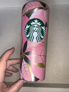 Bicchiere Starbucks Holiday 2020 rosa Poinsettia 24 oz tazza fredda inox - Foto 1 di 8