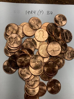 1989 (P) "BU"  LINCOLN MEMORIAL CENT PENNY ROLL  50 COINS - Image 1 of 4