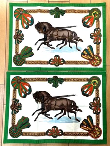 Auth HERMES Place mat 100% Cotton Horse Ribbon Pattern #4225 - Picture 1 of 5