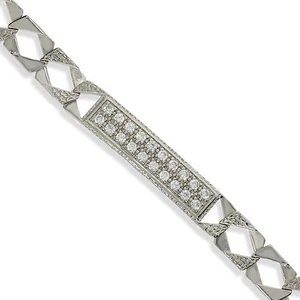 STERLING SILVER CUBIC ZIRCONIA BABY ID IDENTITY CURB CHAIN BRACELET CHRISTENING - Picture 1 of 3