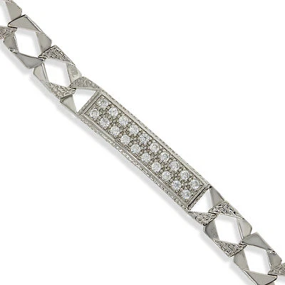 STERLING SILVER CUBIC ZIRCONIA BABY ID IDENTITY CURB CHAIN BRACELET CHRISTENING - Image 1 of 3