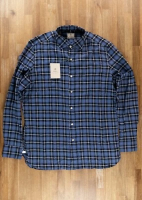 Camisa de vestir BORRELLI Napoli azul algodón a cuadros talla 43/17 auténtica nueva con etiquetas Foto 1 de 4