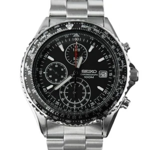 SEIKO Chronograph SND253P1 FlightMaster Quartz Watch Silver Steel Date 7T62 Lume - Picture 1 of 7