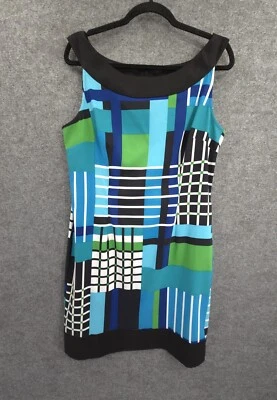 Vestido conectado para mujer 14 sin mangas cuello barco hasta la rodilla multicolor geométrico Foto 1 de 4