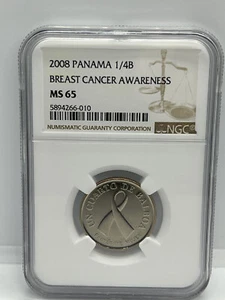 2008 Panama 1/4 Balboa Breast Cancer Awareness Coin NGC MS 65 - Picture 1 of 1