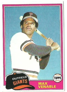 MAX VENABLE SAN FRANCISO GIANTS #484 - TOPPS CASI NUEVO - MONTADO 1981 - Imagen 1 de 2