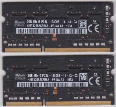 2 X hynix 2GB 1RX8 PC3-12800S DDR3 RAM for laptop - Image 1 of 3