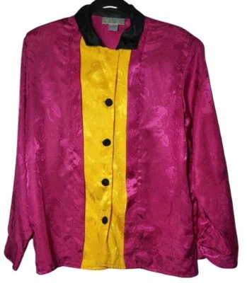 Top de mujer Point & Line con botones delanteros manga larga talla 8 bloques de colores sedosos artísticos Foto 1 de 4