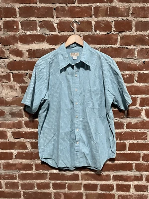 Vintage LL Bean Mens Blue Striped Short Sleeve Button Up Shirt Size XL - Image 1 of 3