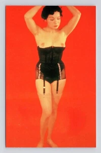 Medias y ligas cortas de cabello oscuro en topless - postal Pinup Girl #8 - Imagen 1 de 2