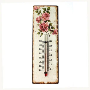 Thermometer 25 cm Blechschild mit Rosen Antik Landhaus Shabby Chic - Bild 1 von 2