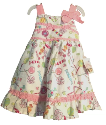 Conjunto de vestido solero Polly & Friends vestido/cubierta de pañales/cinta para la cabeza (24M) caramelos/caramelos nuevo con etiquetas Foto 1 de 4