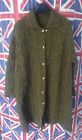 Womens Green Wool Long Length Wool Cardigan Jumper Cable Knit Size 20