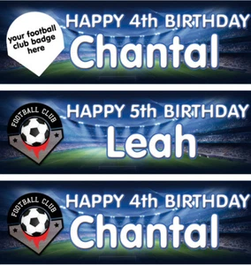 2 Personalised Birthday Banner Football Club Badge Children kids Party Poster - Picture 1 of 2