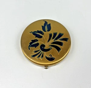 Mirror Compact DORSET FIFTH AVENUE Etched Hand Painted Blue Floral Vintage (READ - Picture 1 of 11