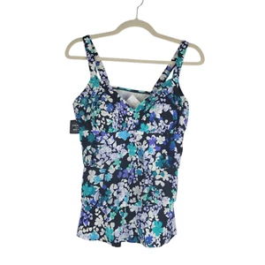 Swim Solutions Floral Print Bust Support Dancing Queen Tiered Tankini Top 12 NWT - Picture 1 of 10