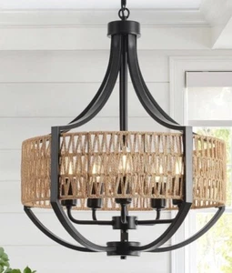 Rattan Farmhouse Chandelier - Picture 1 of 4