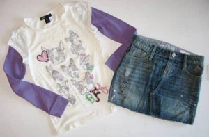 Gap doodle jean distressed raw hem skirt French Terrier bulldog top T-shirt 6 7 - Picture 1 of 5