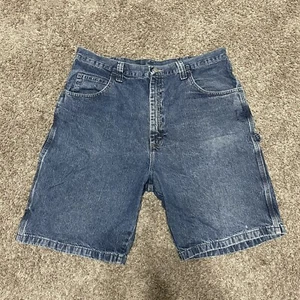 Vintage Wrangler Carpenter Shorts Men's 38 Blue Dark Wash Jorts Workwear 9" Y2K - Picture 1 of 11