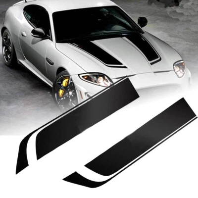 Car Hood Bonnet Stickers Black Racing Sports Stripe Vinyl Graphics Decals 2Pcs - Image 1 of 4