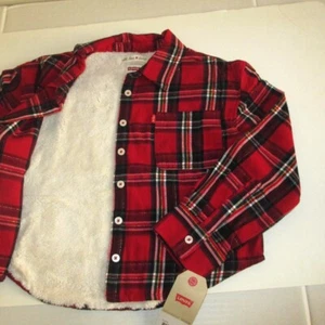 Levi's Girls Big Kid Long Sleeve Sherpa Lined Flannel Shirt Top Plaid Large $60 - Picture 1 of 10