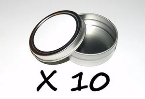10 X 2-oz Round Metal Blank White Label Slip-Lid Tin Can Container -Use 4 Crafts - Picture 1 of 2
