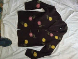 Vintage Alexandra Bartlett Wolljacke Knopfleiste braun mit Blumen Größe M - Bild 1 von 3