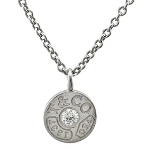 Tiffany & Co. 1837 Round Pendant Necklace 1P Diamond K18 White Gold 16‘’ - Picture 1 of 7