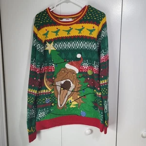 Ugly Christmas Sweater Adult SZ Medium Holiday Time Dinosaur T-Rex Funny - Picture 1 of 10