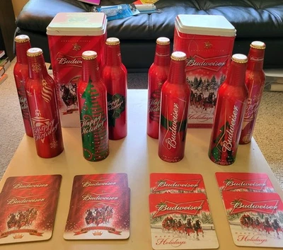 Подставки для алюминиевых бутылок Budweiser 2006 & 2007 Holiday Tins 8 16 унций отличное состояние - Изображение 1 из 4