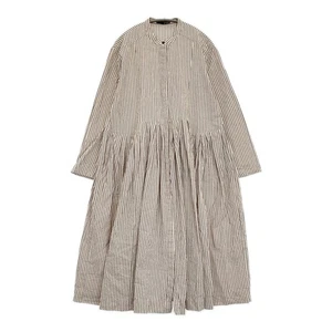 vent blanc RUSTIC Band Collar Tuck Gathered Dress VBO251303 Beige black5-090... - Picture 1 of 6