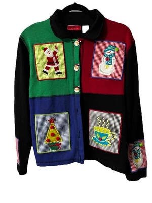 Cárdigan de Navidad Vintage Papá Noel Muñecos de Nieve Abuela Núcleo Onque Informal Mediano LEER Foto 1 de 4